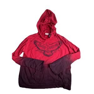 Vintage Style Harley Women’s Sweatshirt Distressed Red Tie Dye Med Cowl Neck N24